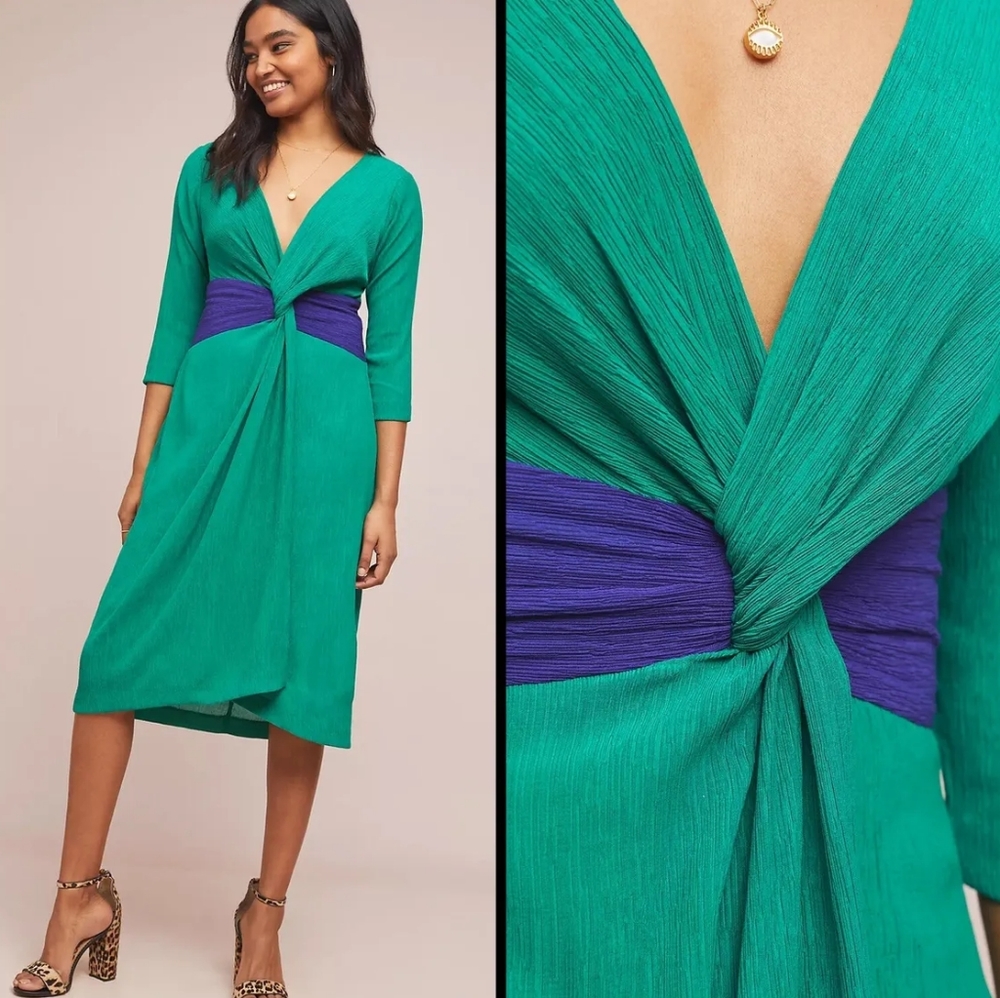 Anthropologie Moulinette Soeurs Esme Textures Knotted Green Dress 10